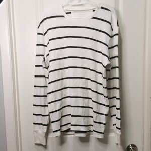 Banana Republic White and Black Striped Long Sleeve Shirt